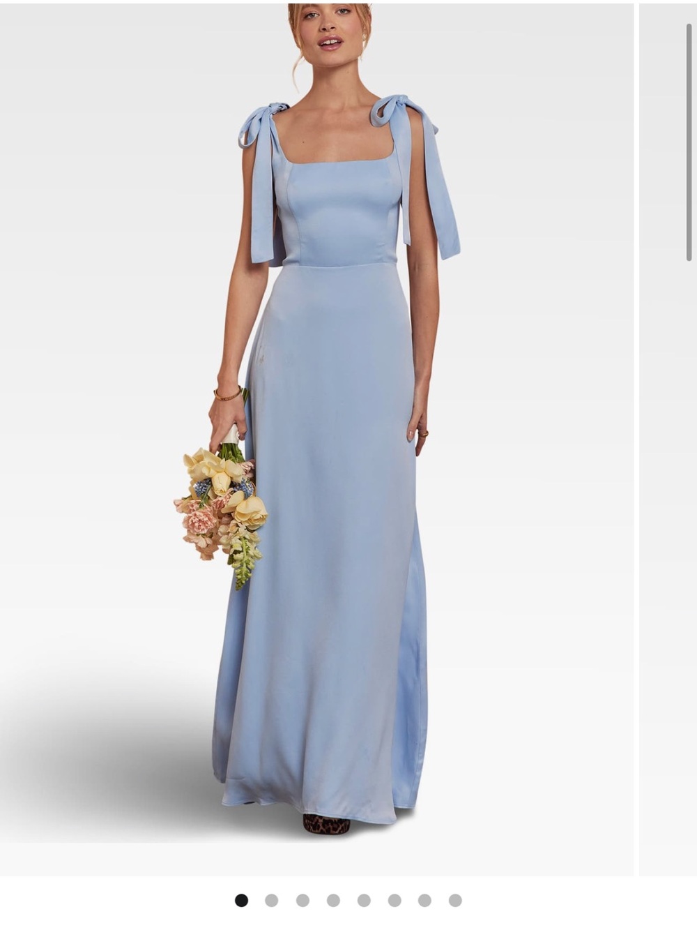 Square-Neck Tie-Shoulder Bridesmaid Dress - Light Blue